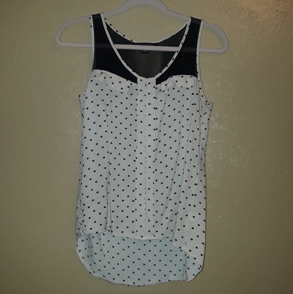Heart shaped polka dot top with black sheer straps